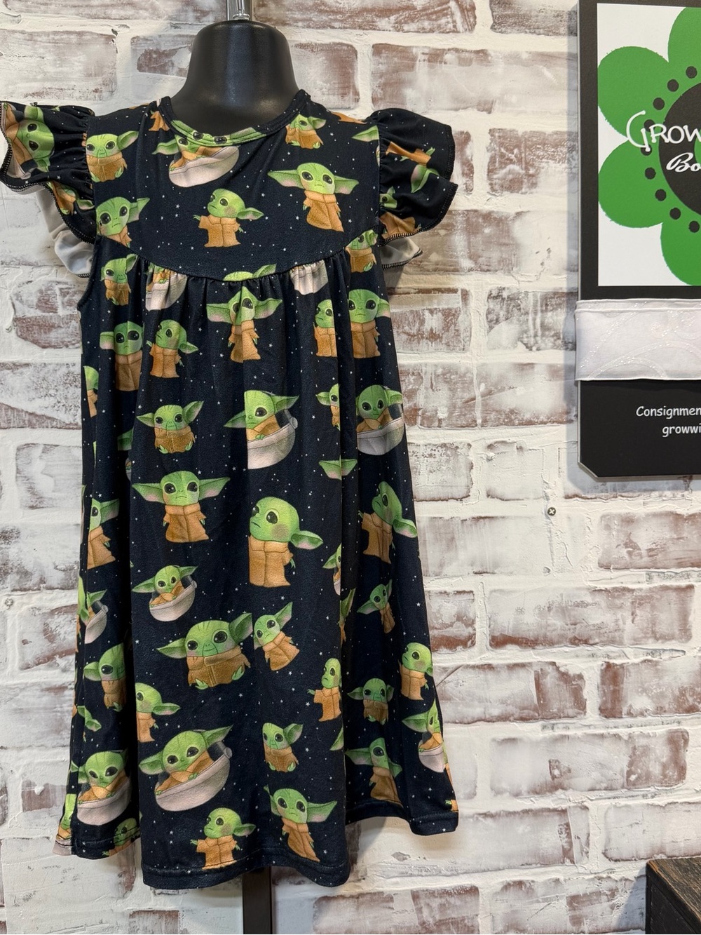 Baby Yoda Print Flutter Sleeve Dress 5T/6T